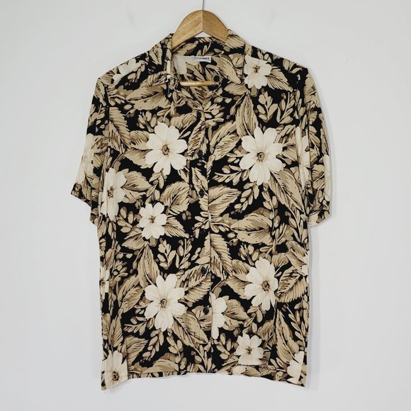 Alfred Dunner Vintage Hawaiian Short Sleeve Blouse Pads Top Button Front Retro - Picture 6 of 12